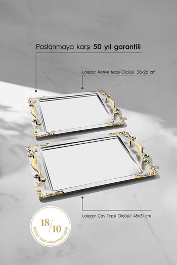 Nehir Lalezar Set of 2 Gold Satin Steel Trays