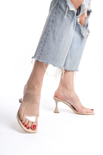 Saltopik Nude Champagne Heeled Slippers with Transparent Bands