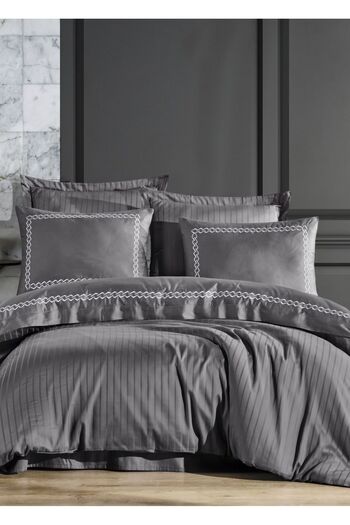 Dantela Gray Double Nuance Cotton Satin Duvet Cover Set
