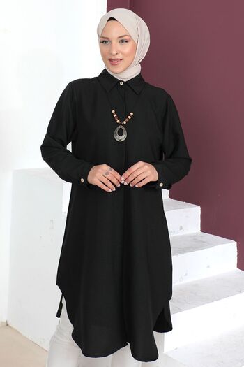 Tesettür Dünyası Plus Size Necklace Tunic Tsd230509 Black