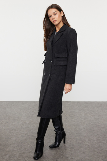 Trendyol Collection Dark Gray Wool Long Coat - Regular Fit, Pocket Detailed Twoaw25Kb00043