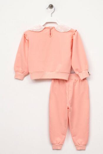 zepkids Baby Collar Long Sleeve Baby Collar Ruched Shoulder Frilly Salmon Color Girl's Tracksuit Set