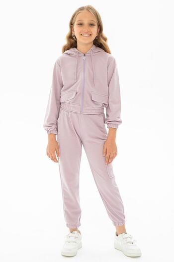 zepkids Hooded Long Sleeve Lilac Color Girl's Tracksuit Set
