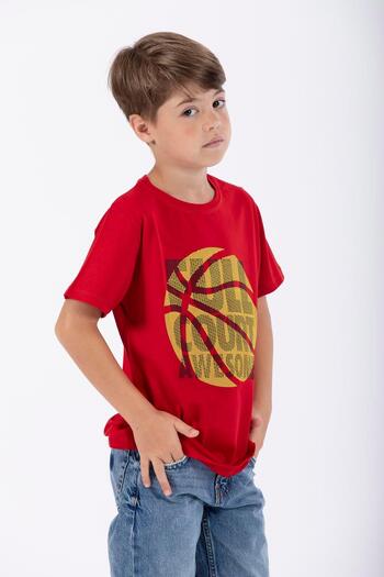 zepkids Crew Neck Short Sleeve Full Court Awesome Printed Red Color Boy's T-shirt