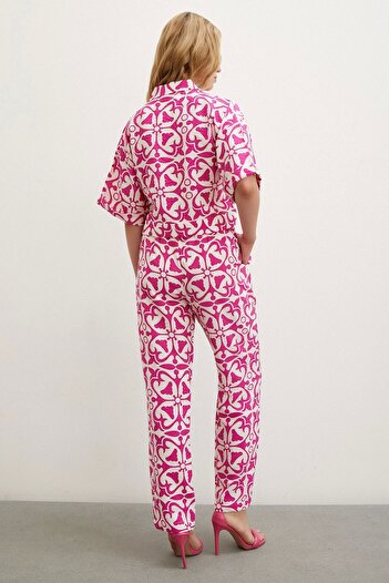 Never more Fuchsia Pipe Leg Elastic Waist Trousers