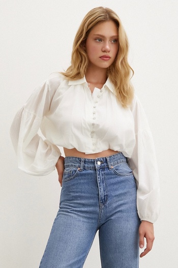 Never more Balloon Crop Shirt