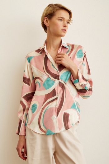 Never more V-Neck Patterned Satin Shirt