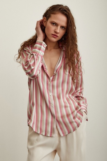 Never more Striped Satin Shirt Pink