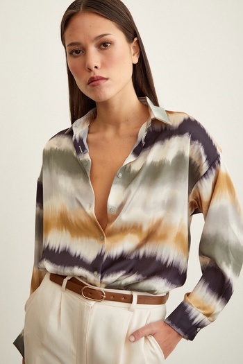 Never more Water Color Patterned Shirt Khaki