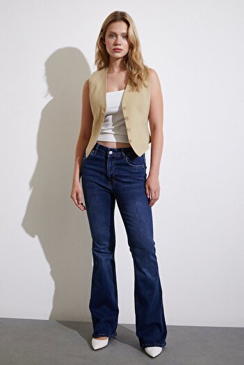 Never more Dark Navy Blue High Waist Flared Jeans
