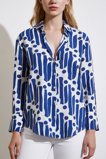 Never more Blue Modern Patterned Modal Shirt