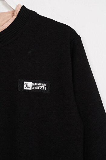 zepkids Boy's Black Sweatshirt - Camisole Collar Detail