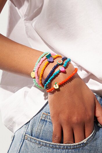 New Obsessions Summer Girl's Colorful Fruit Bead Bracelet Set Pack of 6