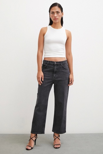 Never more High Waist Tube Leg Black Jeans