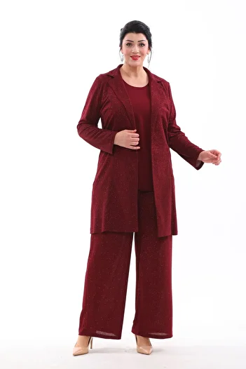 IŞILTI Flexible Three-Piece Evening Set - Glitter Jacket, Blouse and Trousers 3081