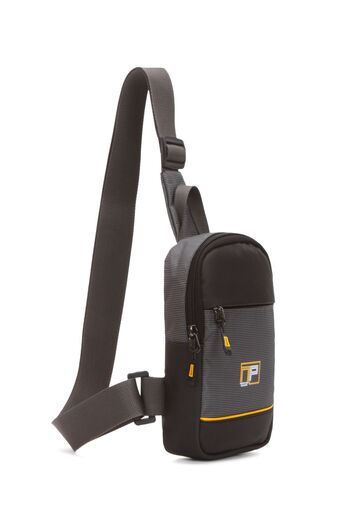 Newish Men's Gray Cross Waist and Shoulder Bag with Phone Compartment