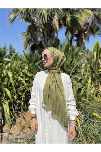 VALORSCARF Pine Green Qoza Pattern Silky Jacquard Shawl