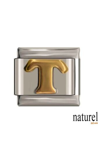 Naturel Tılsım 9mm Charm - ITalian STainless STeel, Yellow LeTTer T