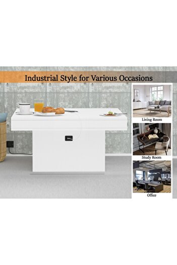 Mahmayi Modern Square Coffee Table w/ USB Port - Durable White Design for Living Room & Office