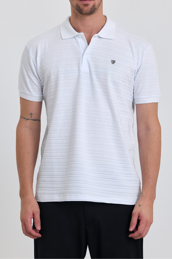 COMBİNE MİCHAİL Men'sSlimFitPoloCollar T-shirt - 100% Cotton, 2-piece Cut, White Blue - Beddy
