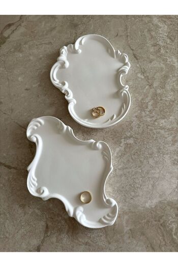 Bautinq Store Decorative Plate Asymmetric Lace Patterned Concrete Presentation Rack Jewelry Minimal Tray