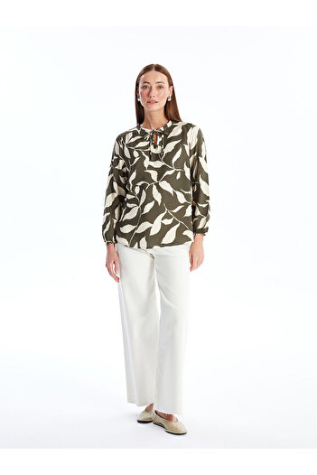 LC Waikiki LCW Women's Long Sleeve Print Tie-Up Blouse