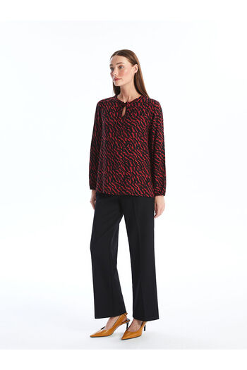 LC Waikiki LCW Women's Long Sleeve Print Tie-Up Blouse