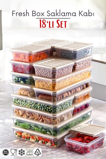 NY HOME Set of 18 Freshbox Microwave and Diffracted Suitable Storage Container Cream