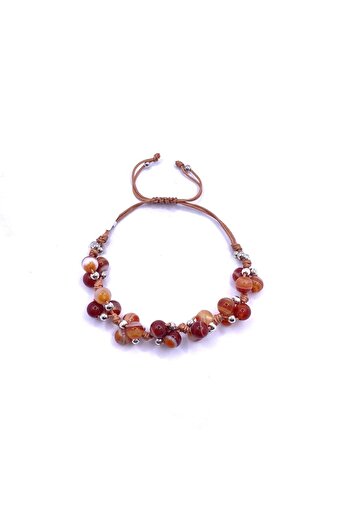OSMANLI DOĞAL TAŞ Karnelyan Agate Natural Stone Ladder Closing Bracelet Special Design