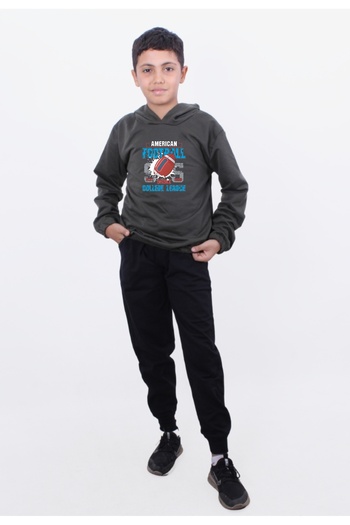 panios kids Boy's Hooded and Elastic Waist Detailed Printed Tracksuit Set