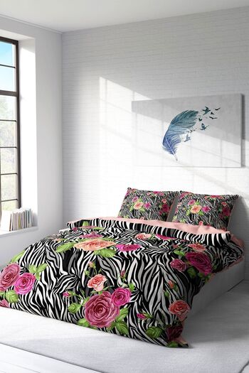 PerlaSera 3D Custom Design - Zebra Flower Duvet Cover Set, Tightly Woven Cotton Satin Double