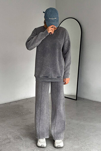 Trendyol Collection Fleecová oversize pletená mikina – antracitová sepraná, uvnitř silná – TWOAW25SW00215
