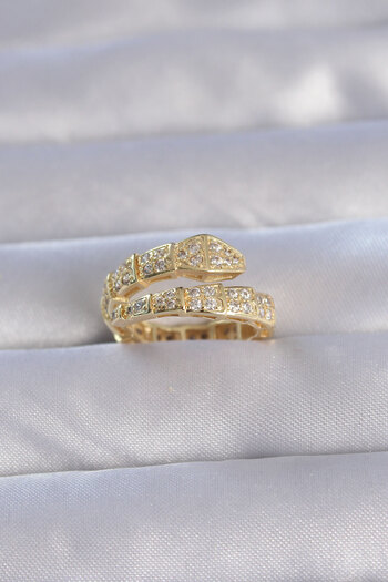Moka Shopin Brass Gold Zircon Stone - Adjustable Thick Snake Model Ring