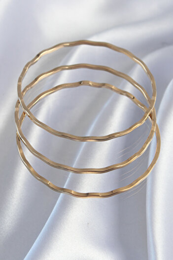 Moka Shopin MokaShopin 316L Gold Colored Wavy Ajda Bracelet Set
