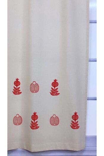 pamukidea Pomegranate Patterned Printed 100% Cotton Linen Summer Curtain - Wooden Stone on Balcony and Buldan Branch