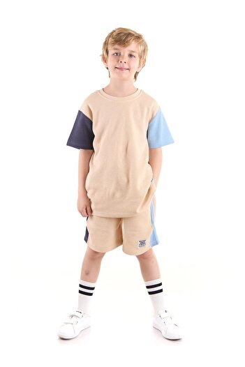 AHENGİM Boy's Wuffle Capri Suit - Sleeve Garnished, Cotton, Ak2526