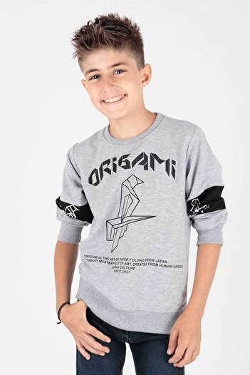 AHENGİM Boy's Origami Printed Sweatshirt - Ak15160