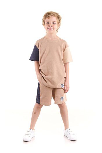 AHENGİM Boy's Wuffle Capri Suit - Sleeve Garnished, Cotton, Ak2526
