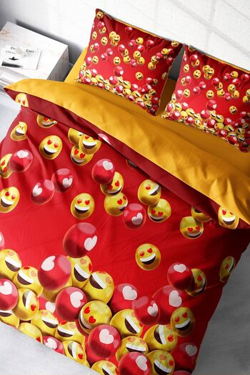 PerlaSera 3D Custom Design - Double Duvet Cover Set, Tight Woven Cotton Satin, Emoji in Red