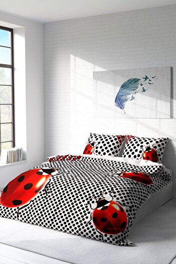 PerlaSera 3D Спеціальний дизайн Ladybug Naturel - Двоспальний комплект постільної білизни, щільна бавовняна сатенова тканина