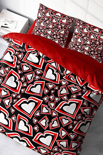 PerlaSera 3D Custom Design - Double Duvet Cover Set, Tightly Woven Cotton Satin, Heart Lips