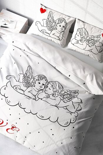 PerlaSera Angel Modern 3D Custom Design - Double Duvet Cover Set, Tightly Woven Cotton Satin