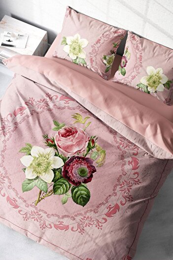 PerlaSera 3D Custom Design - Damask Rose Duvet Cover Set, Tight Woven Cotton Satin, Double