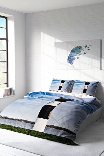 PerlaSera 3D Custom Design - Double Cotton Satin Duvet Cover Set, Lighthouse