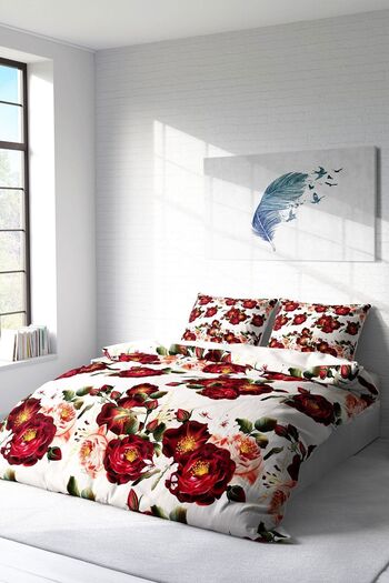 PerlaSera 3D Custom Design - Double Duvet Cover Set, Tight Woven Cotton Satin, Red Rose Natural