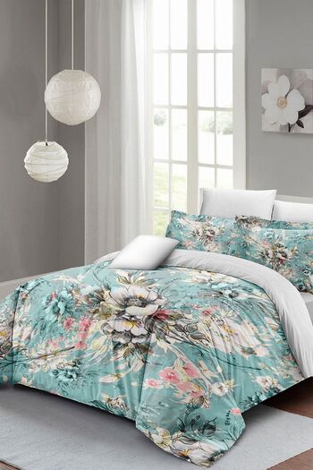 PerlaSera 3D Floral Design Luxury Double Duvet Cover Set - Tightly Woven Cotton Satin