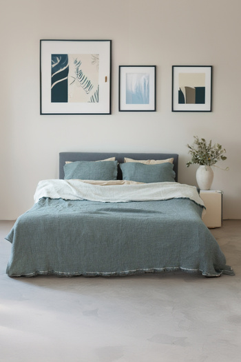 vivamaison 4 Layers Muslin Cotton King Size Pique Bedspread - Green, Double Sided, 240x260 Cm