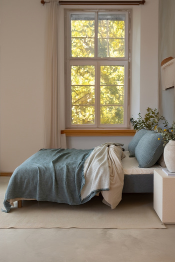 vivamaison 4 Layers Muslin Cotton King Size Pique Bedspread - Green, Double Sided, 240x260 Cm