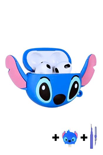 EWEC 3. Nesil Uyumlu Stitch Kılıf, Stitch Kablo Koruyucu Ve 3 In 1 Kulaklık Temizleme Kalemi 3'lü Set