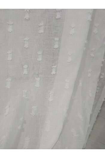 Vinaldi Ecru Polka Dot Linen Floor Tulle Curtain - 1/3 Close Pleat